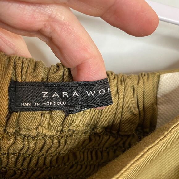 Zara Woman Off-the-Shoulder Poof Sleeve Green Button Detail Dress Size S - Picture 9 of 16